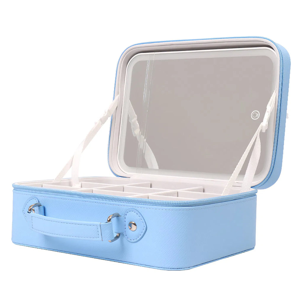 Travel Makeup Bag With 3 Light Colors Dimmable Brightness LED Mirror Detachable - Image 2