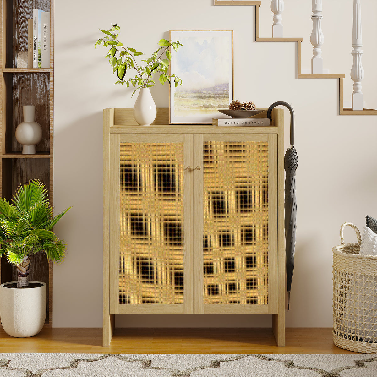 Natural Rattan 6-Tier Shoe Storage Cabinet