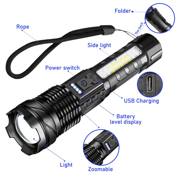 2Pack USB Rechargeable LED Flashlight Adjustable Focus Camping Hiking Outdoor - Image 4