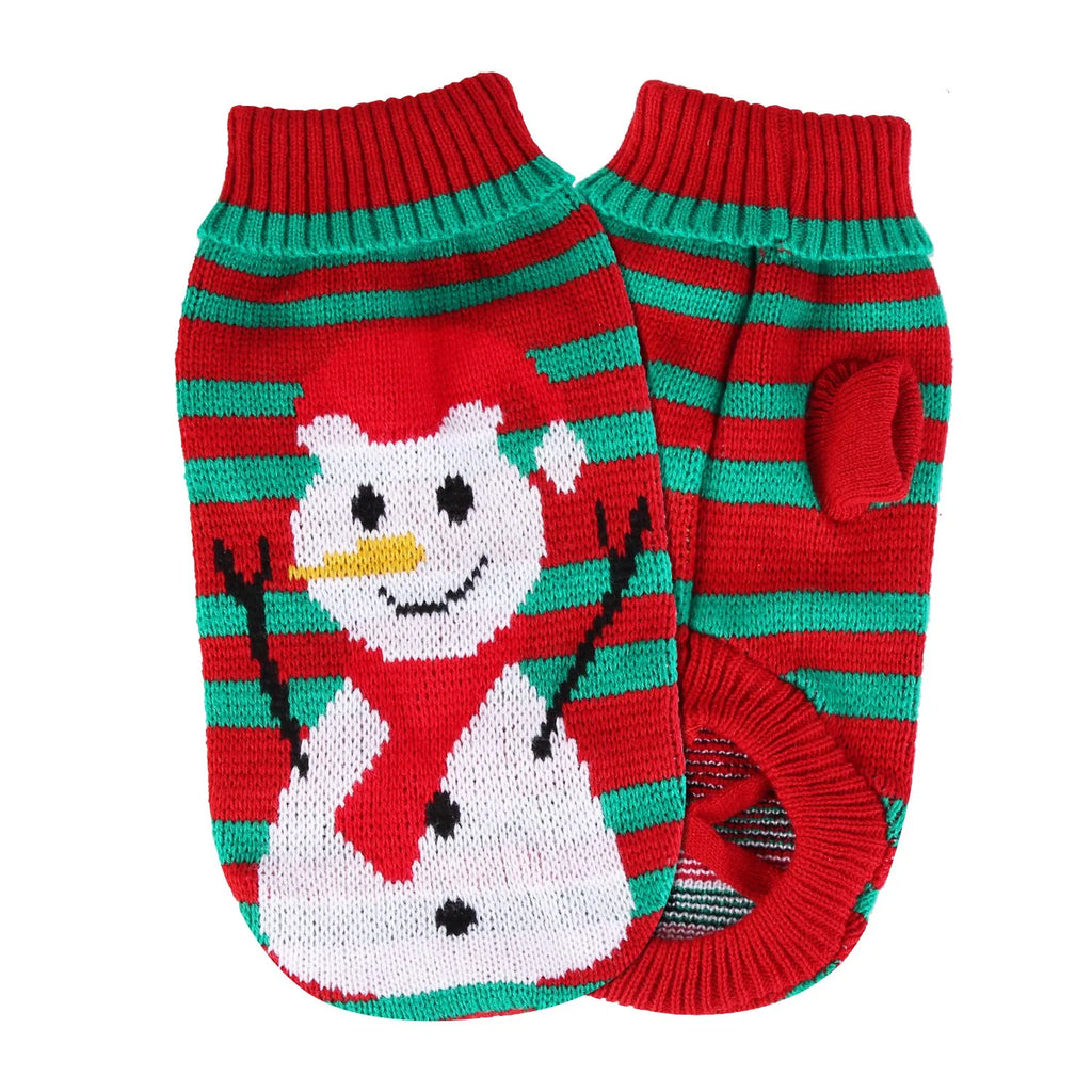 Pet Christmas Turtleneck Sweater Dog Cat Christmas Clothes Snowman Stripes - Image 3