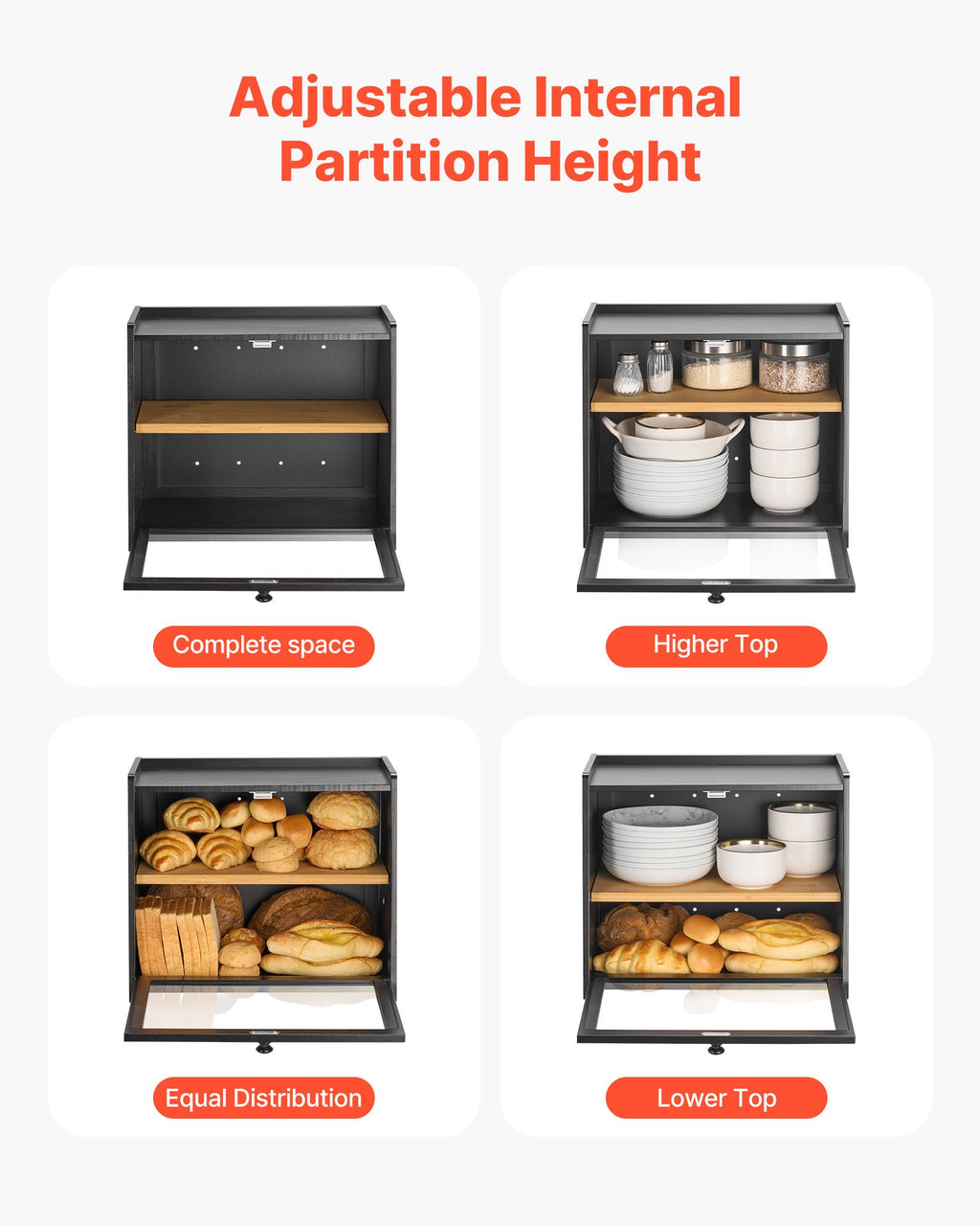 Double Layer Bread Box For Kitchen Counter Bamboo Storage Container Black - Image 4