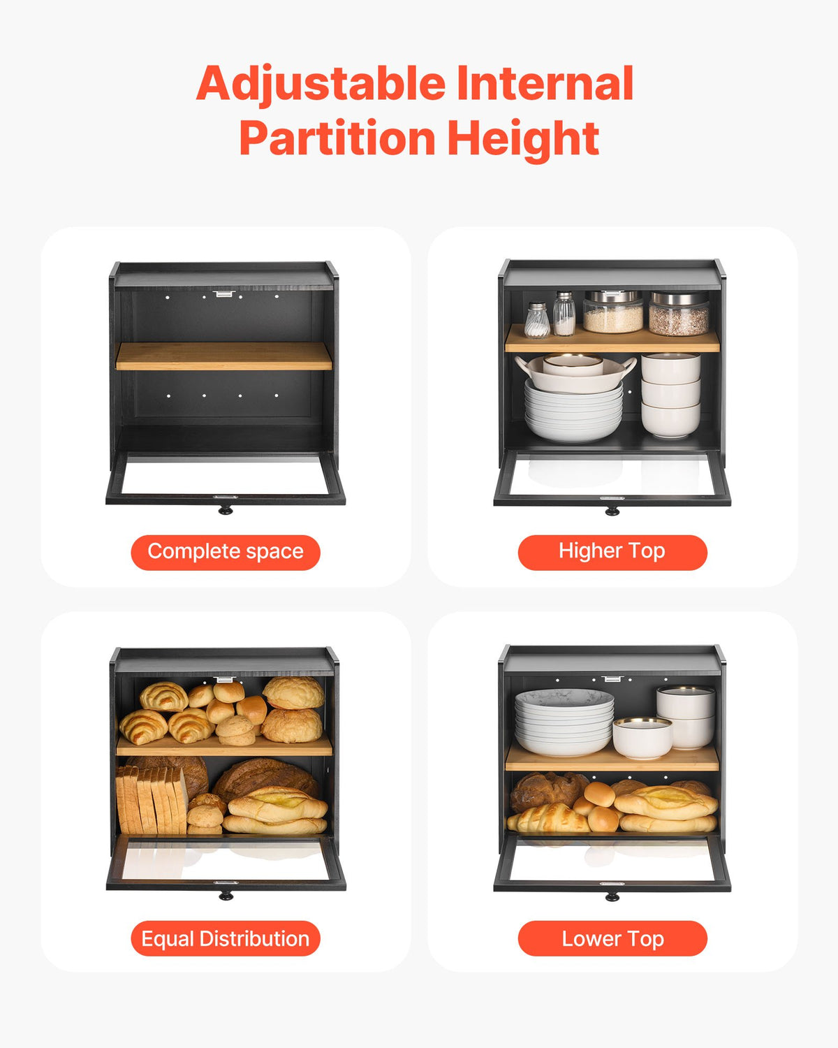 Double Layer Bread Box For Kitchen Counter Bamboo Storage Container Black - Image 4