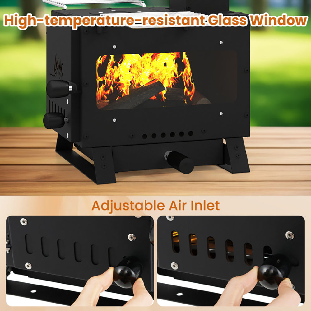Portable Wood Burning Stove Mini Heater Burner With Pot Rack Oven Pan - Image 3
