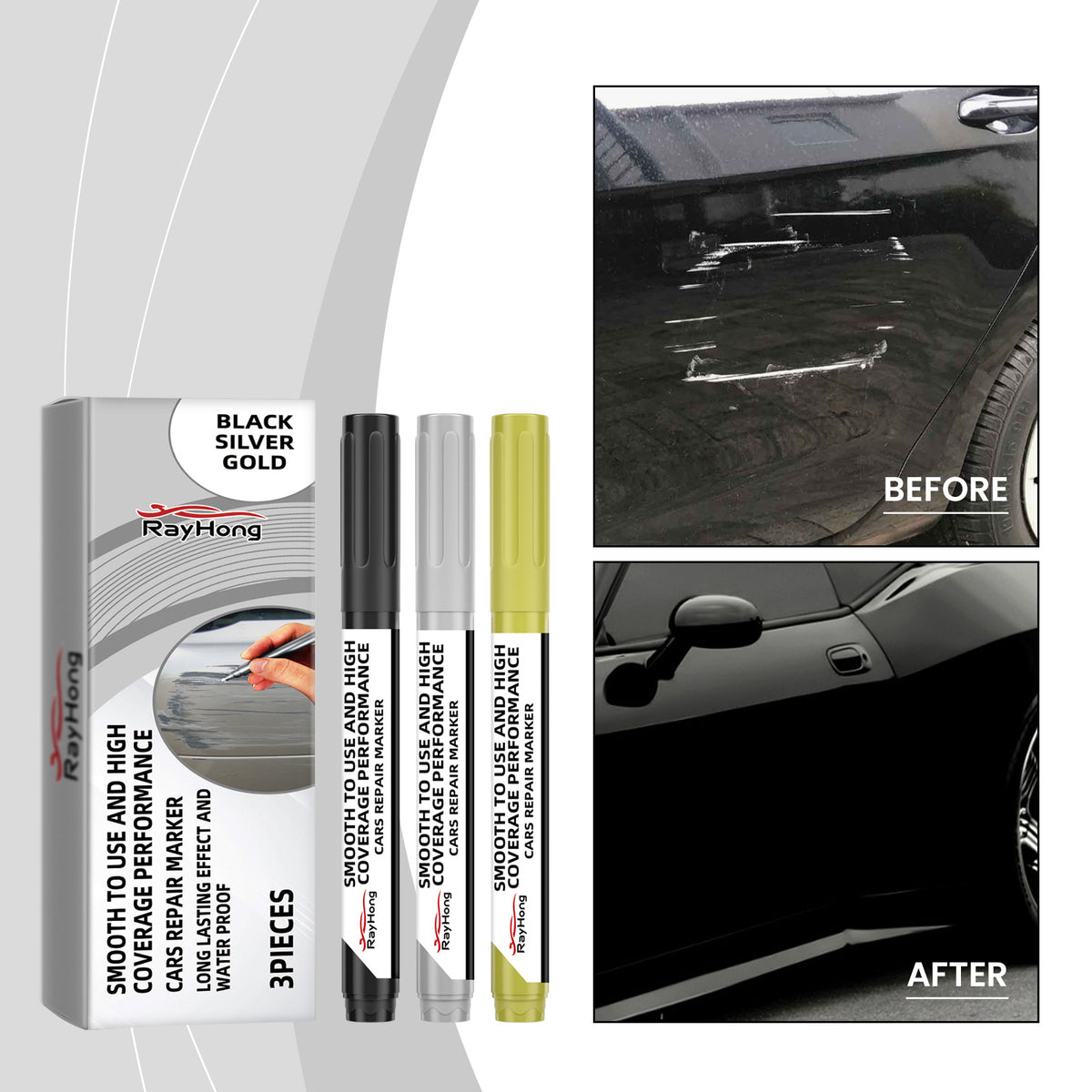 Car Touch Up Pen Gold Silver Black Scratch Repair Color - Image 2
