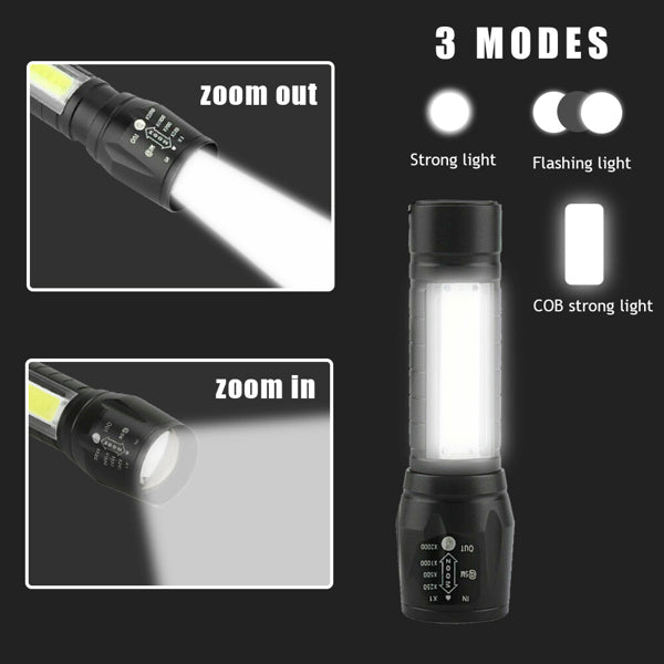 2Pcs Mini Zoomable LED Flashlight USB RechargeableCamping Hiking Flashlight - Image 2