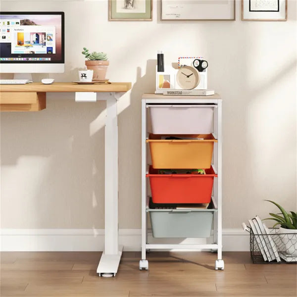 4 Drawer Rolling Storage Cart Mobile Utility Organizer With MDF Wooden Top (Macaron) - Image 2