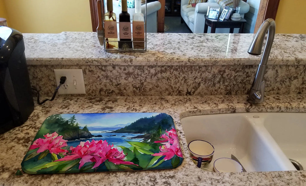 Washington Coast Rhododendrons in Watercolor Dish Drying Mat Absorbent Dish