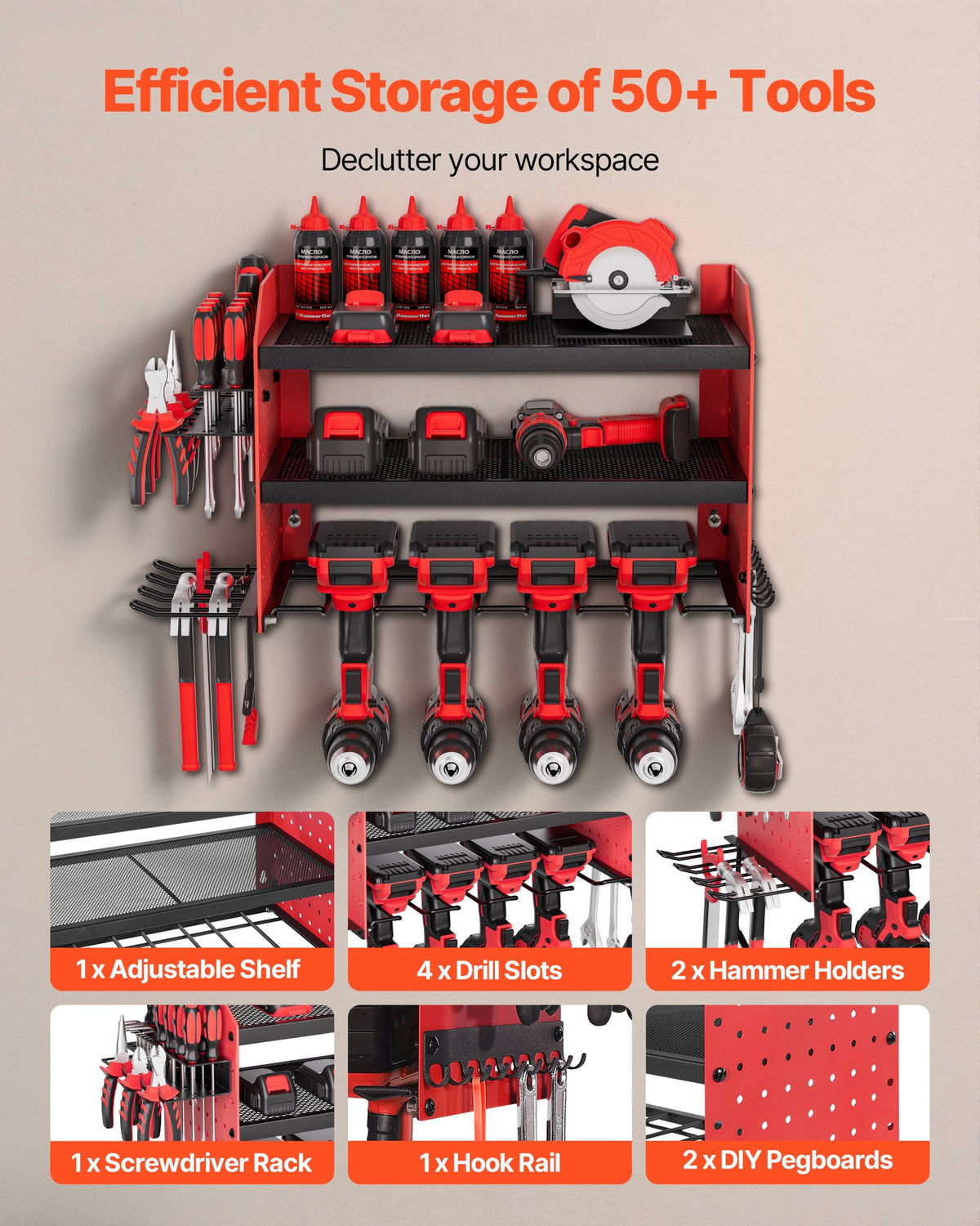 power tool organizer wall mount packaging and components