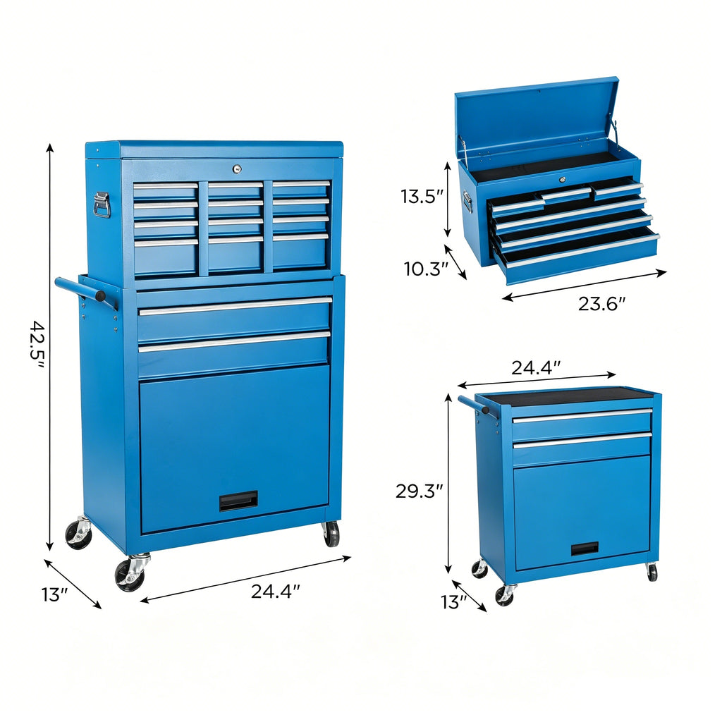 Tool Chest 8 Drawer Rolling Tool Storage Cabinet With 2 In 1 Detachable - Image 5