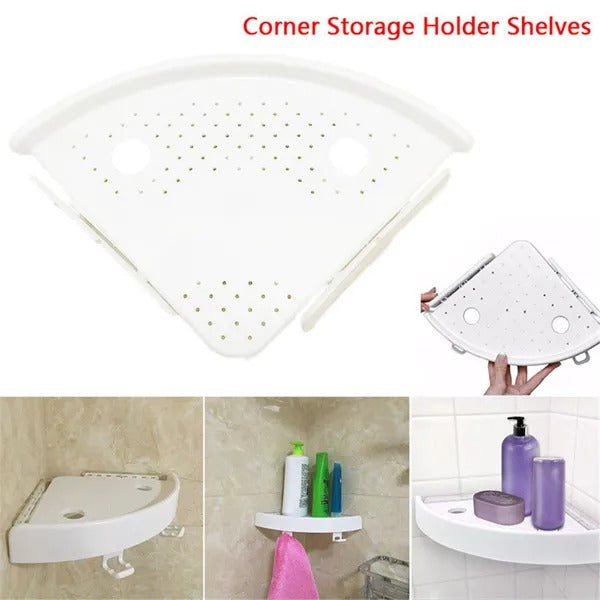 bathroom wall corner shelf organizer in use lifestyle