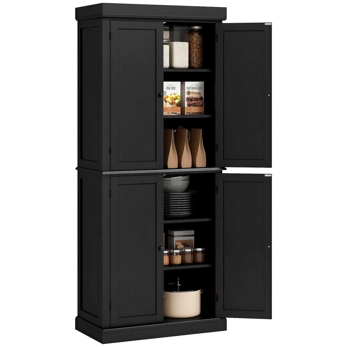 72.5" Freestanding Kitchen Pantry Cabinet with 4 Doors Black - Image 2