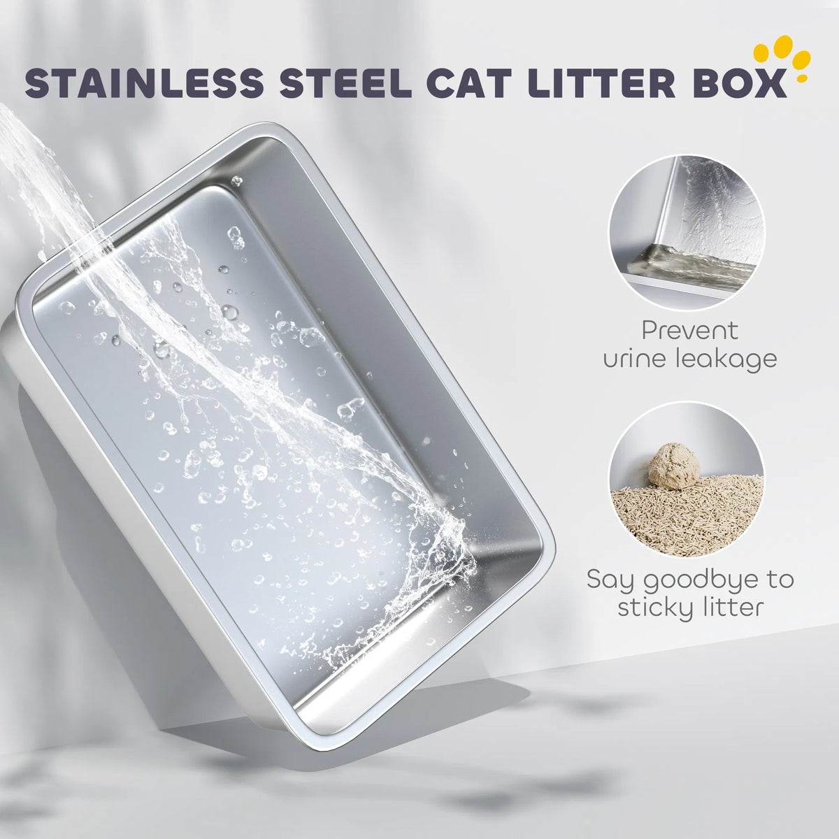 Extra Large Stainless Steel Cat Litter Box w/ High Sided Removable Lid Mats - Image 3