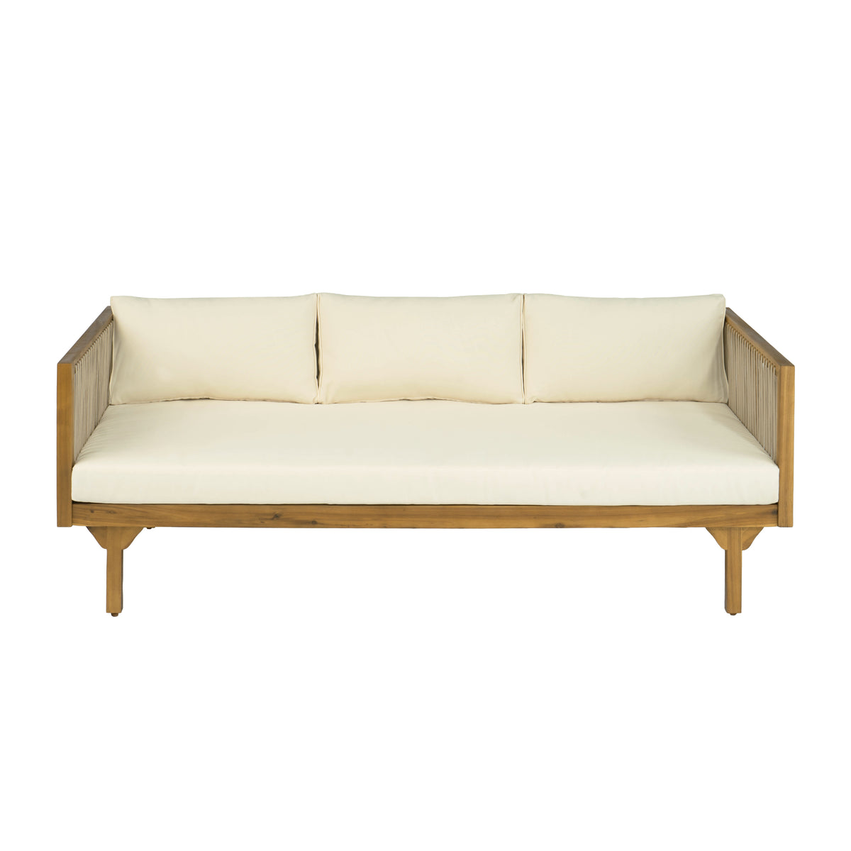 Outdoor Patio Sofa with Acacia Wood Frame and Rope Detail