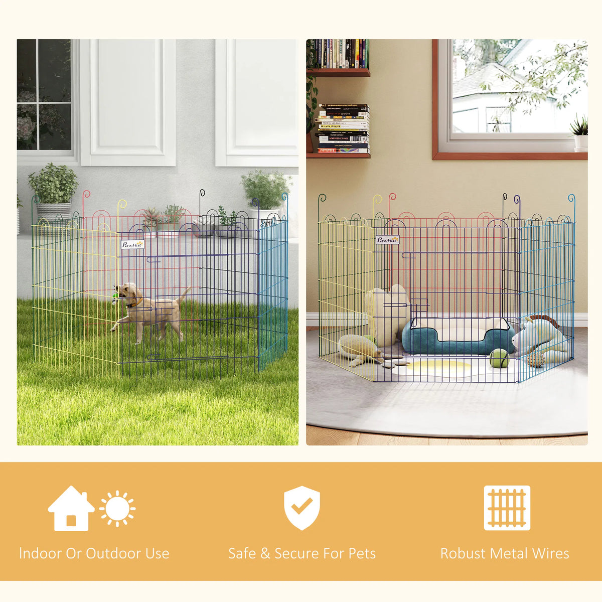 Metal Pet Playpen Portable Hexagon Dog Exercise Fence Multi colored - Image 3