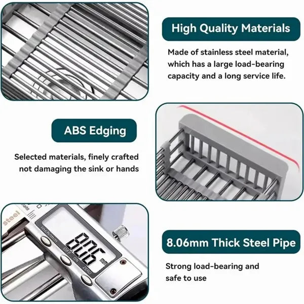 Adjustable Immersion Sink Dish Drying Rack With Stainless Steel Drain Basket - Image 9