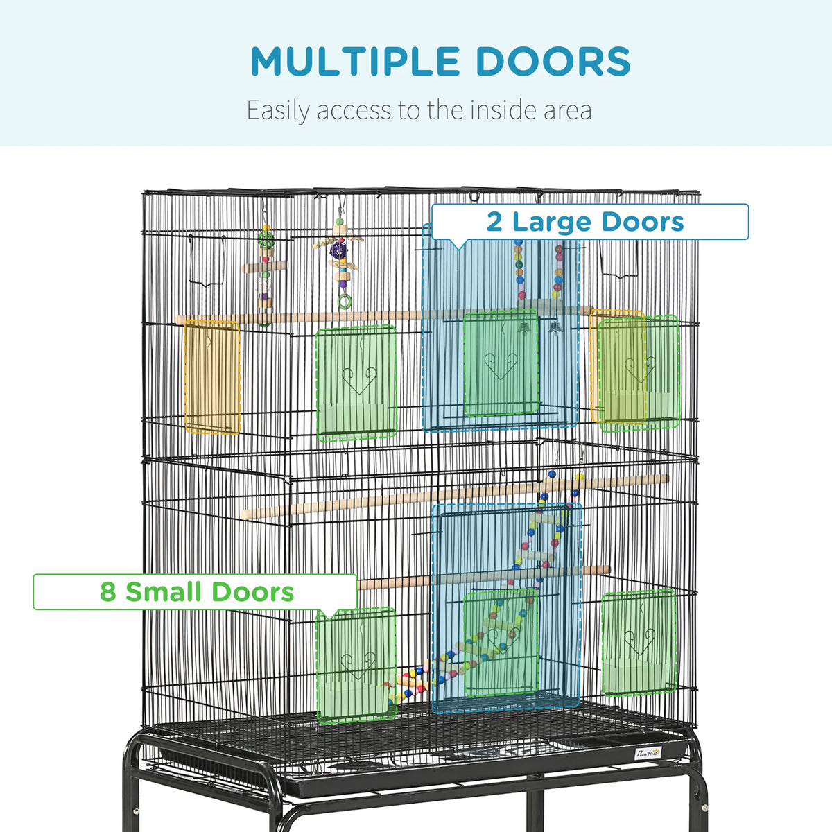 52" Bird Cage with Rolling Stand Toys for Budgies Canaries Black - Image 2