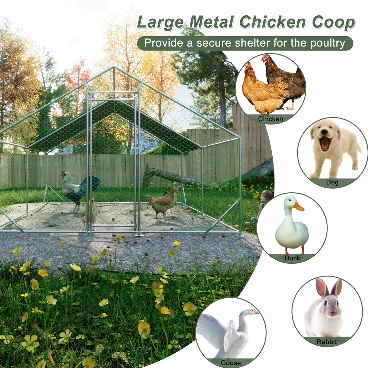 10 x 13ft Outdoor Large Metal Chicken Run Coop with 1 piece of Waterproof - Image 2