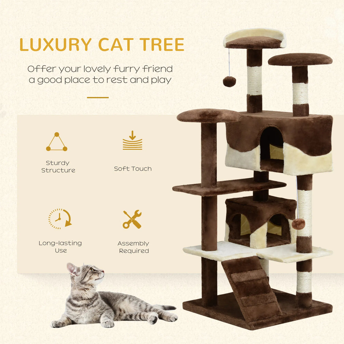 53" Cat Tree Scratching Large Kitten Play House Multi Level Activity Center Pet - Image 4