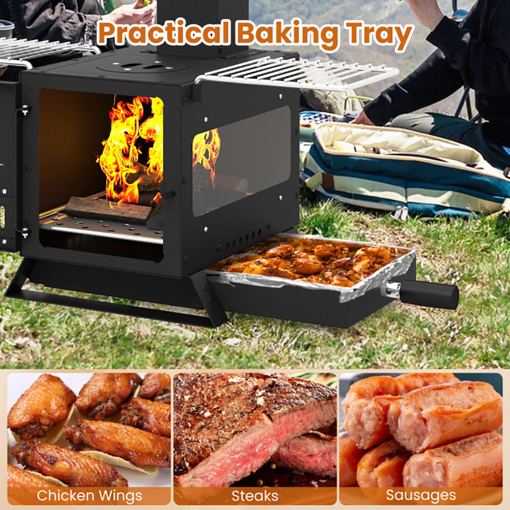 Portable Wood Burning Stove Mini Heater Burner With Pot Rack Oven Pan - Image 2