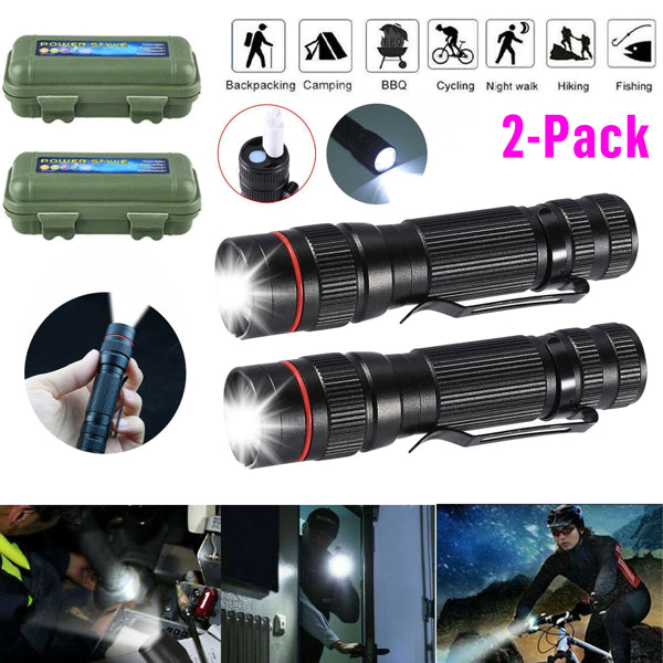 2 Pack USB Rechargeable LED Flashlight Adjustable Focus 3 Modes Outdoor Mini - Image 3
