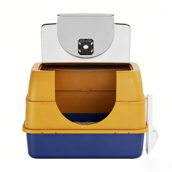 Galaxy Enclosed Orange Cat Litter Box Sealed To Prevent Odors And Sanding - Image 3