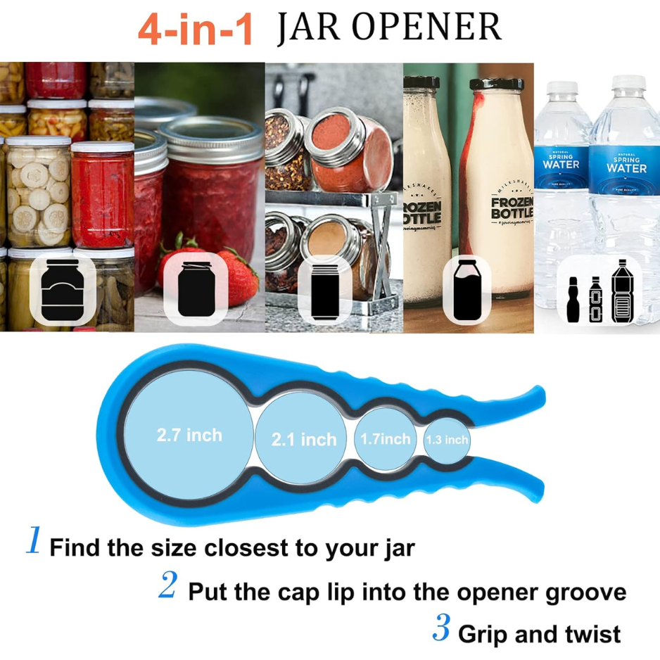 Multi Size Jar & Bottle Opener For Seniors & Arthritis Anti Slip Rubber