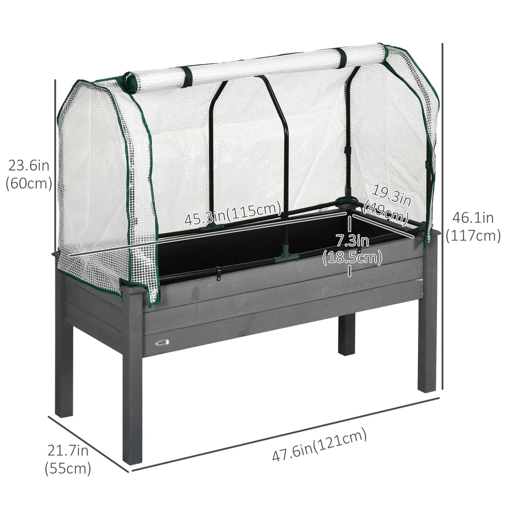 Raised Garden Bed with PE Greenhouse Cover Outdoor Elevated Wood Planter Box