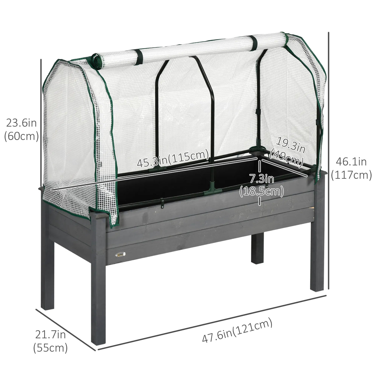 Raised Garden Bed with PE Greenhouse Cover Outdoor Elevated Wood Planter Box
