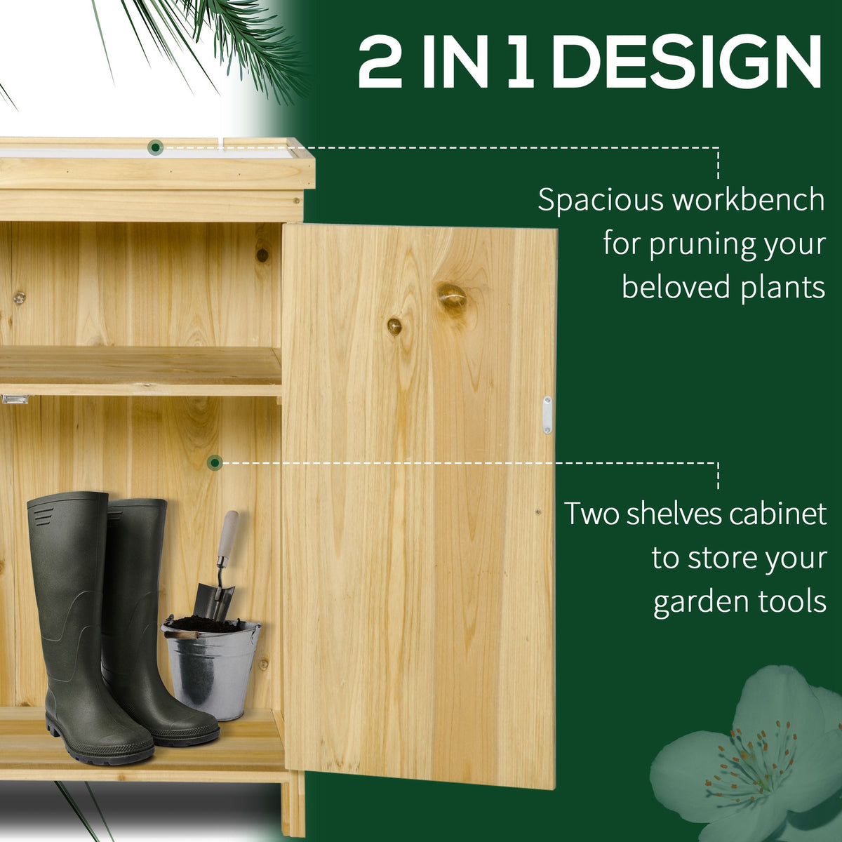 Garden Storage Cabinet Outdoor Tool Shed With Galvanized Top And Two Shelves - Image 2