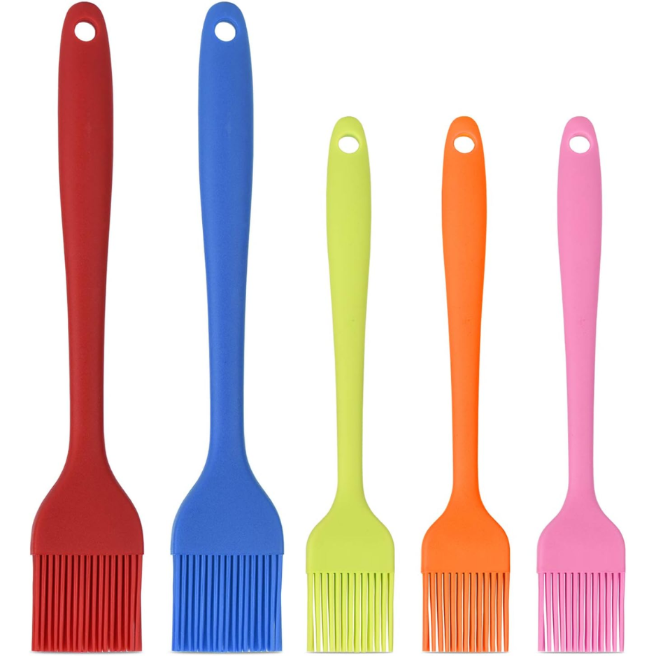 Hhyn 5 Pack Multicolor Silicone Basting & Pastry Brush Set Heat Resistant BBQ