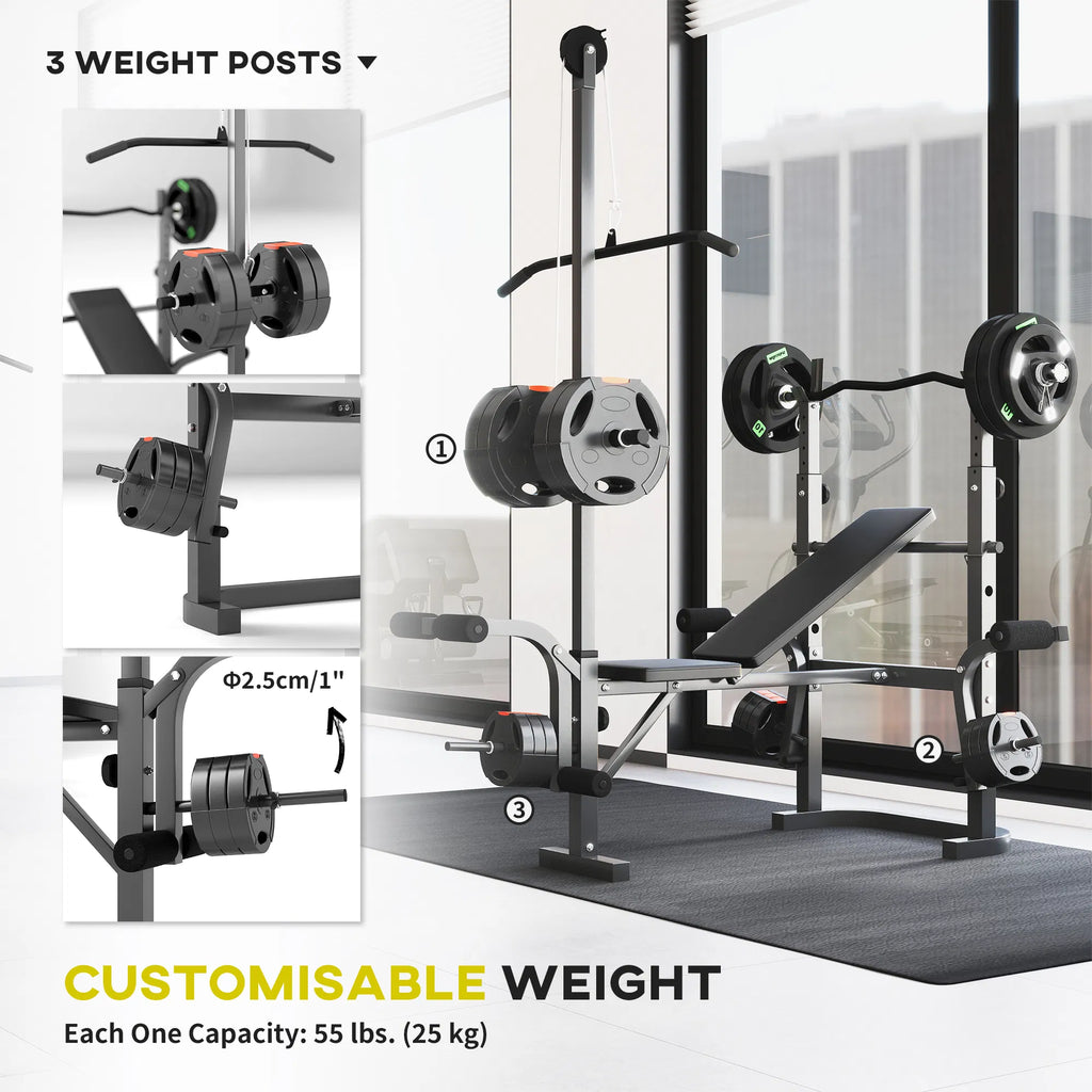 Adjustable Weight Bench with Press Rack Preacher Curl & Lat Pull Down - Image 4