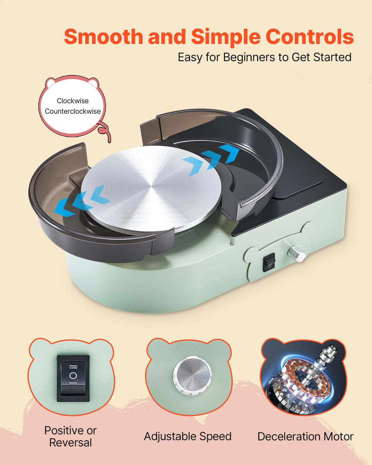 Mini Pottery Wheel 6 Inch Turntable Forward And Reverse Rotation Adjustable - Image 5
