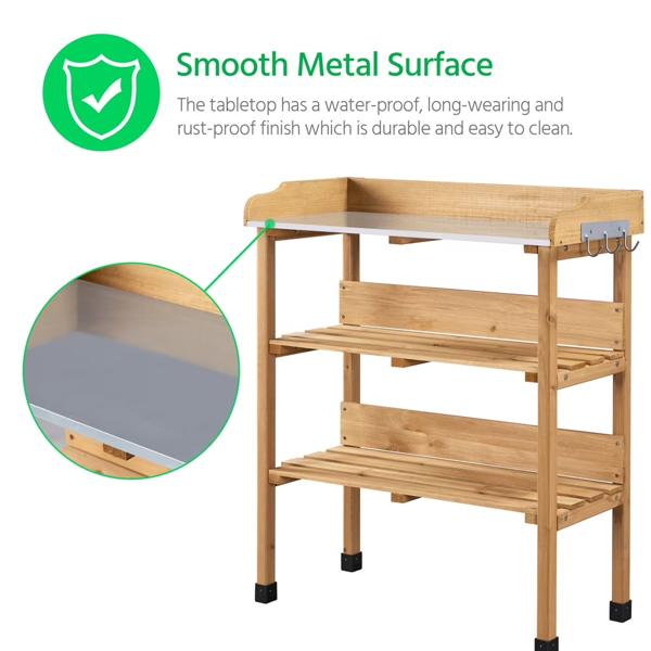 Outdoor Potting Bench Table With Storage Shelf Natural Wood - Image 4