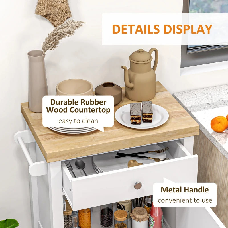 Rolling Kitchen Island with Rubberwood Top