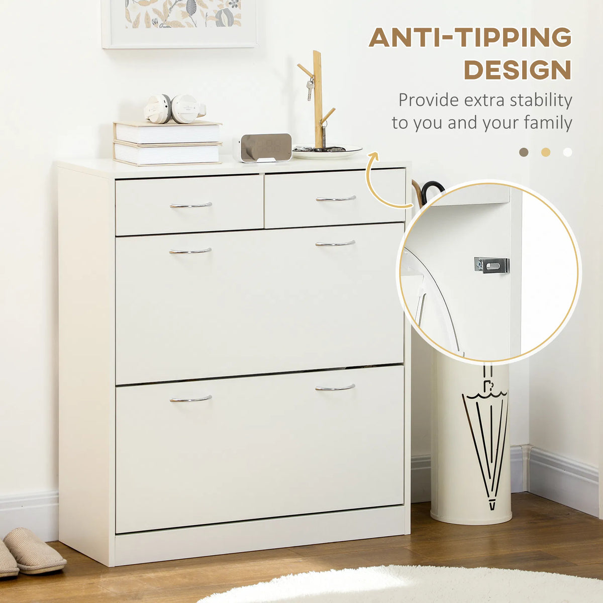 Narrow Shoe Storage with 2 Flip Drawers and Adjustable Shelves Shoe Cabinet - Image 3