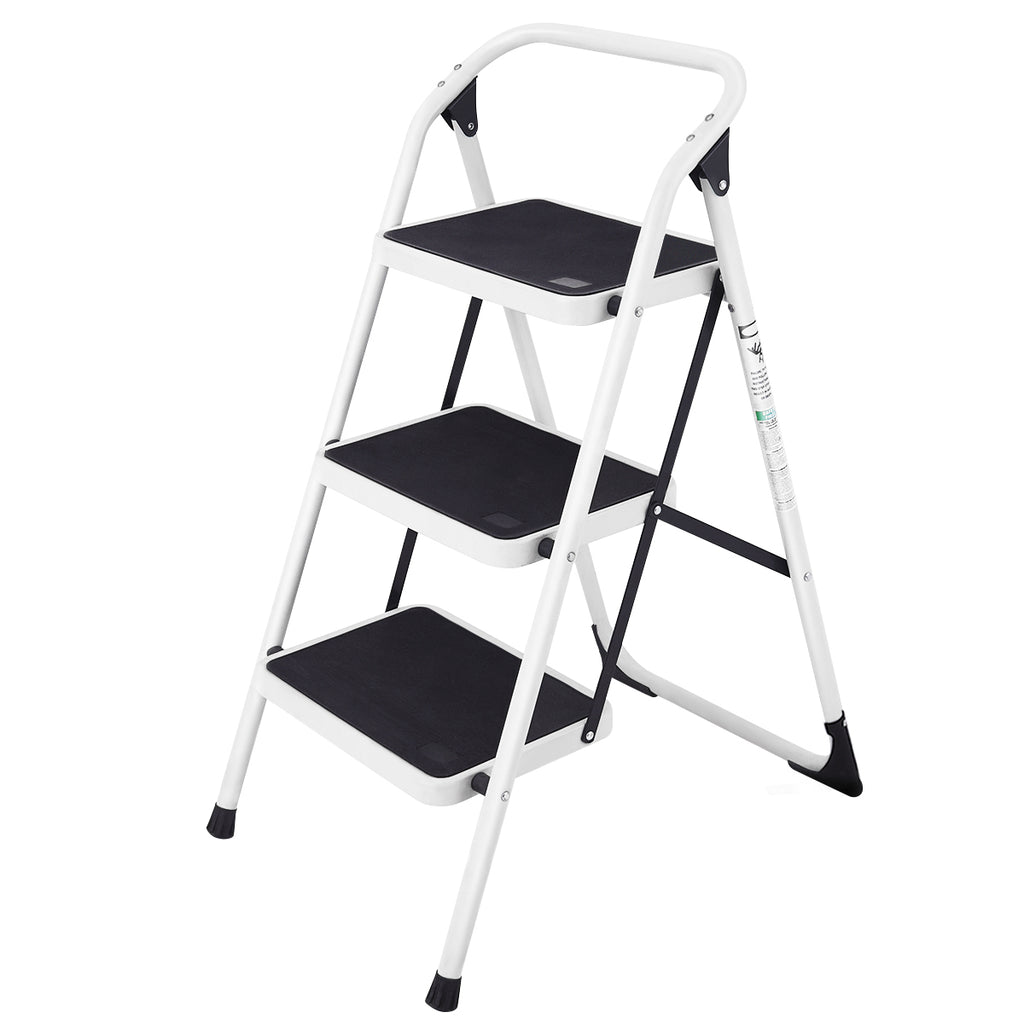Folding 3 Step Ladder With Handgrip And Anti Slip Platform