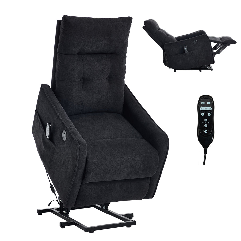 Black Chenille Single Motor Power Lift Recliner Chair with Massage and Heat for - Image 5