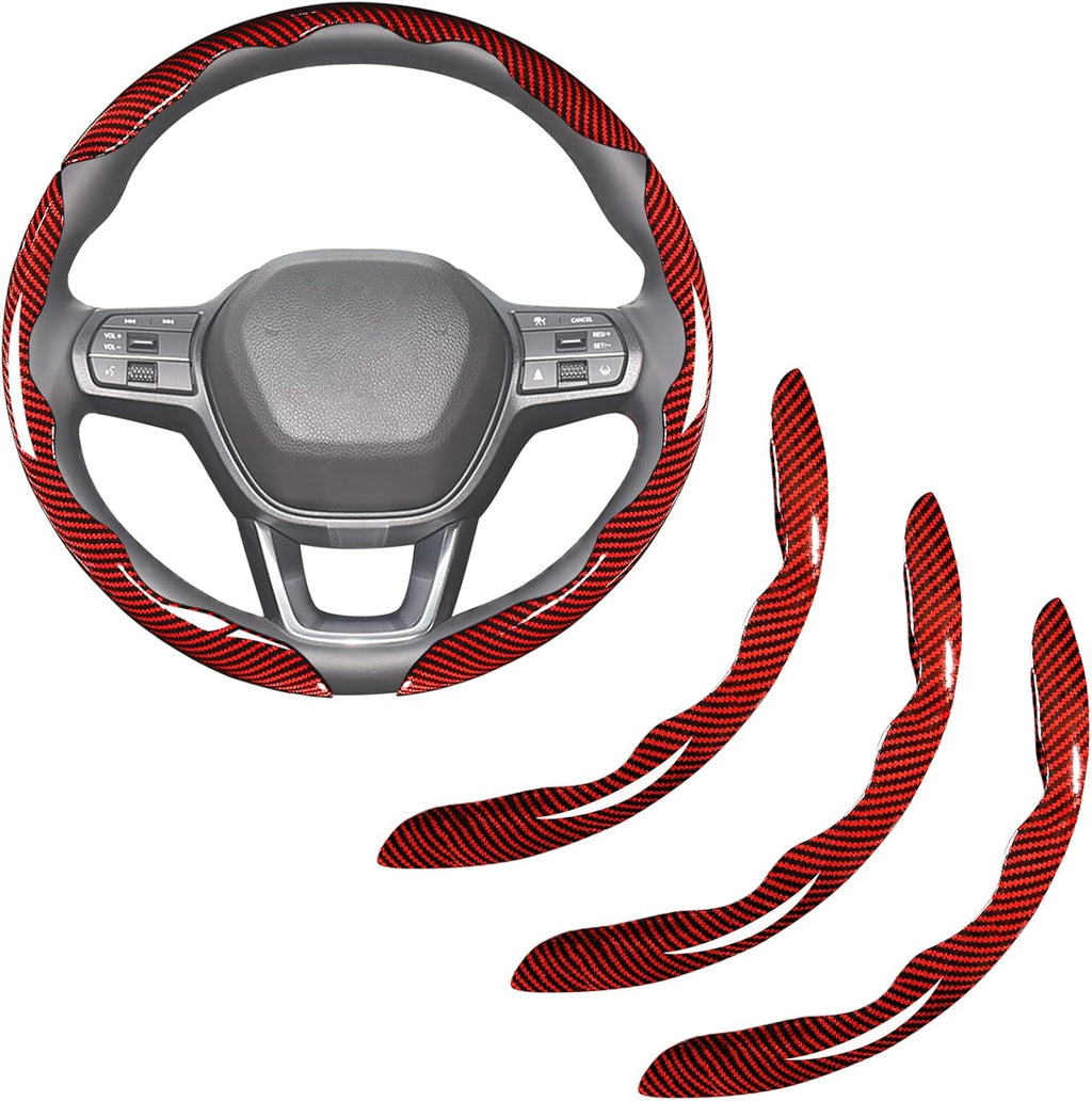 Car Steering Wheel Cover Set Bright Carbon Fiber Wrap Non Slip 3pcs