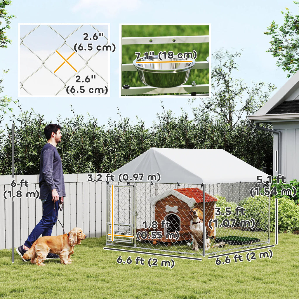 Outdoor Dog Run w/ Adjustable & Rotating Bowls Waterproof UV Resistant Cover - Image 5