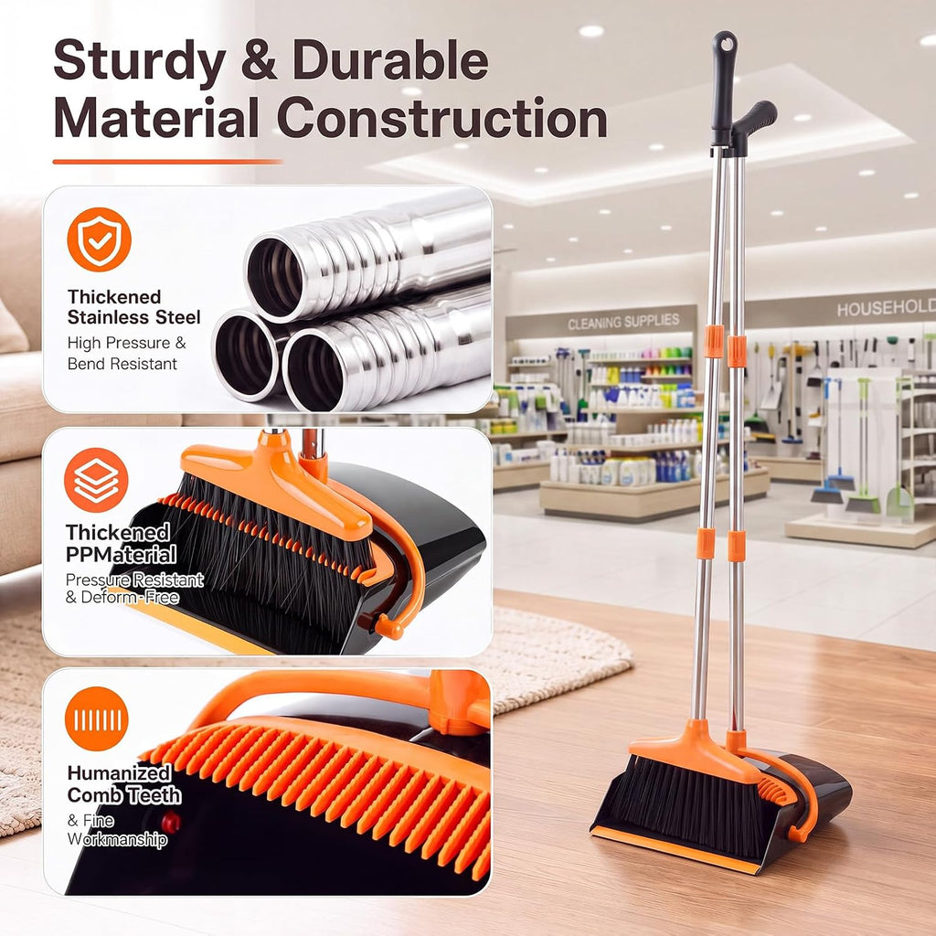 Broom And Dustpan Set 54.33 Inches Long Handle Upright Dustpan With - Image 4