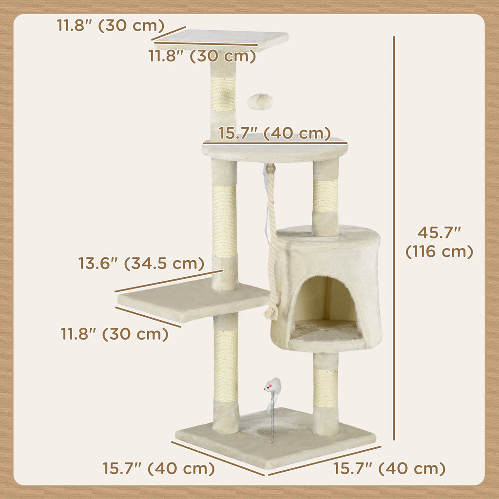46" Scratching Cat Tree Multi Level Activity Center Kitty Condo Furniture Post Beige - Image 3