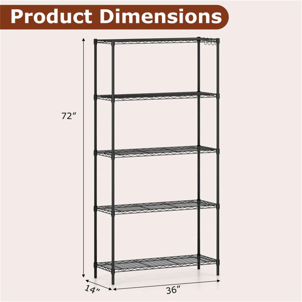 5 Tier Heavy Duty Metal Wire Shelving Unit 1250 lbs Capacity Adjustable Storage Rack - Image 6