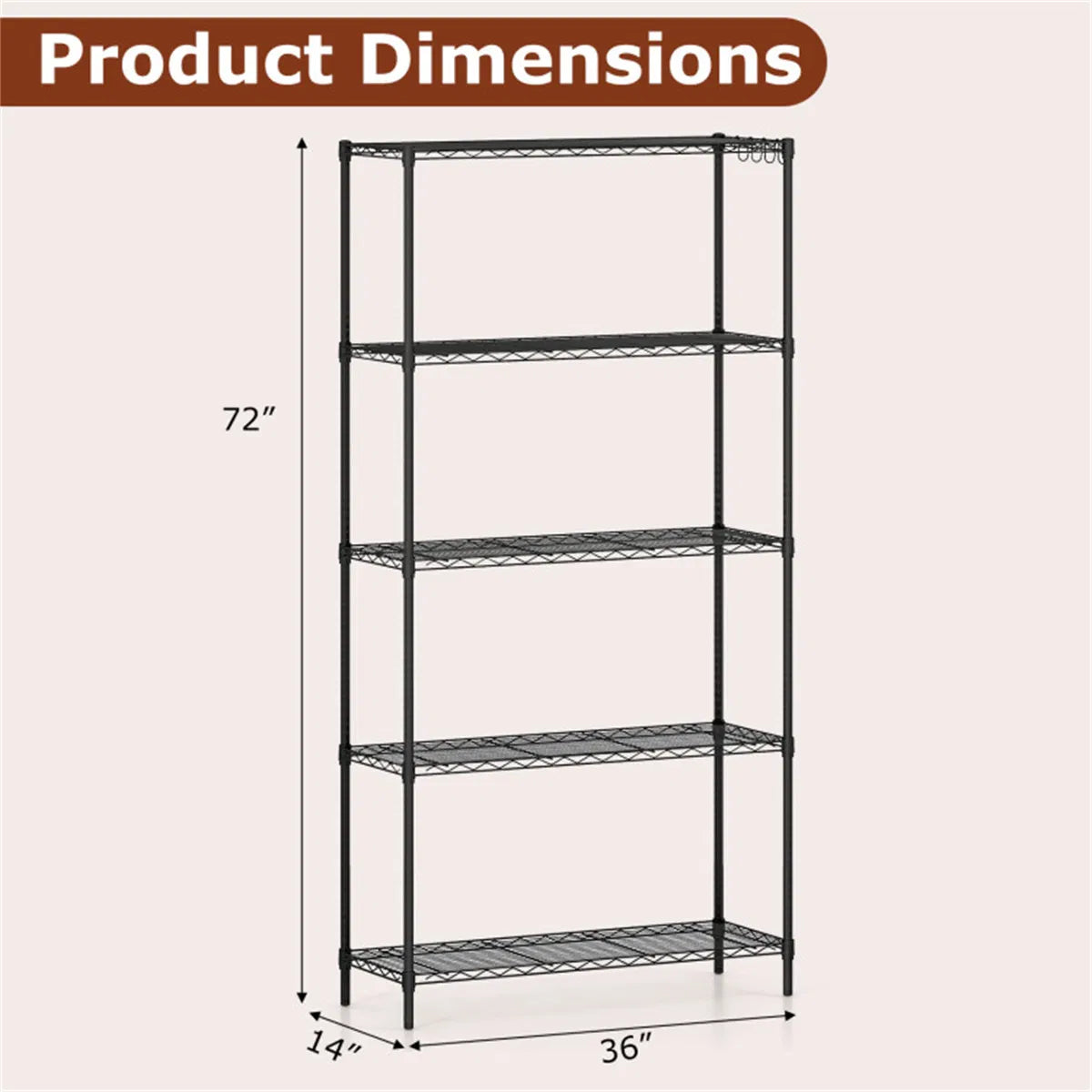 5 Tier Heavy Duty Metal Wire Shelving Unit 1250 lbs Capacity Adjustable Storage Rack - Image 6