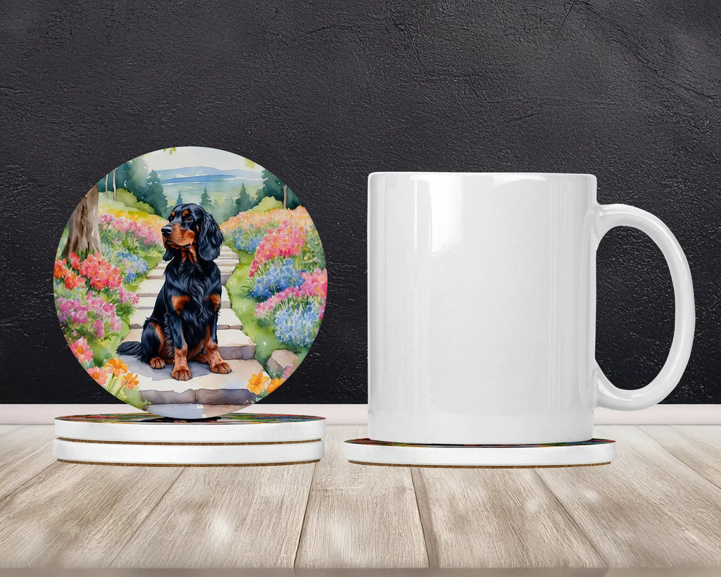 Gordon Setter Spring Path Large Sandstone Coasters Pack of 4 Absorbent Round - Image 2