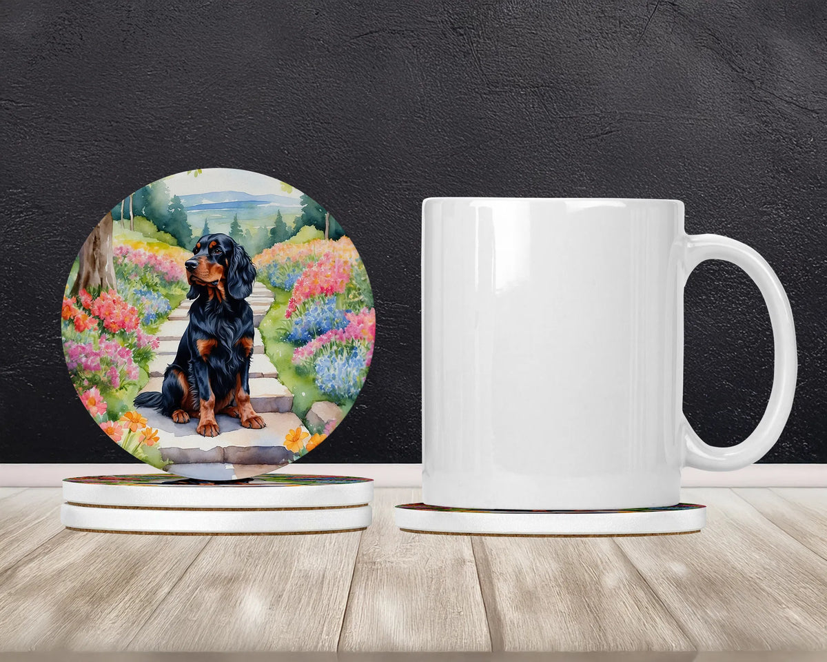 Gordon Setter Spring Path Large Sandstone Coasters Pack of 4 Absorbent Round - Image 2