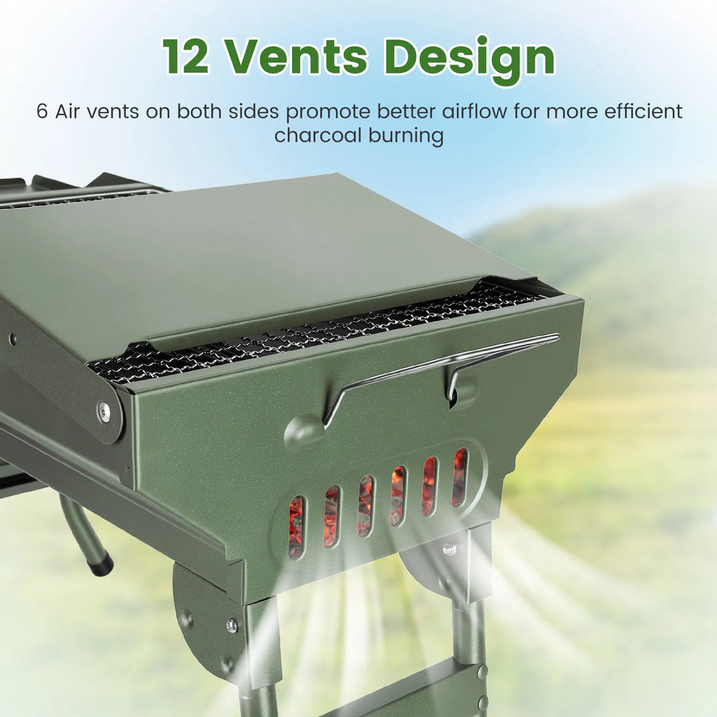 Foldable Charcoal Grill Portable BBQ Grill with Storage Shelf Carry Handle - Image 2