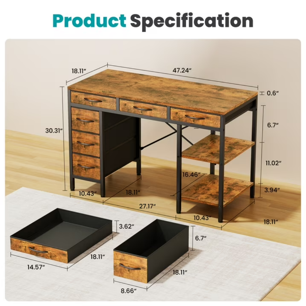 47 Inch Fabric Drawer Computer Desk Multi layer Storage Rack Small Household - Image 2
