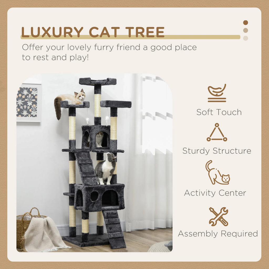 68 inch Multi Level Cat Scratching Tree Kitty Activity Center Post Tower Condo - Image 2