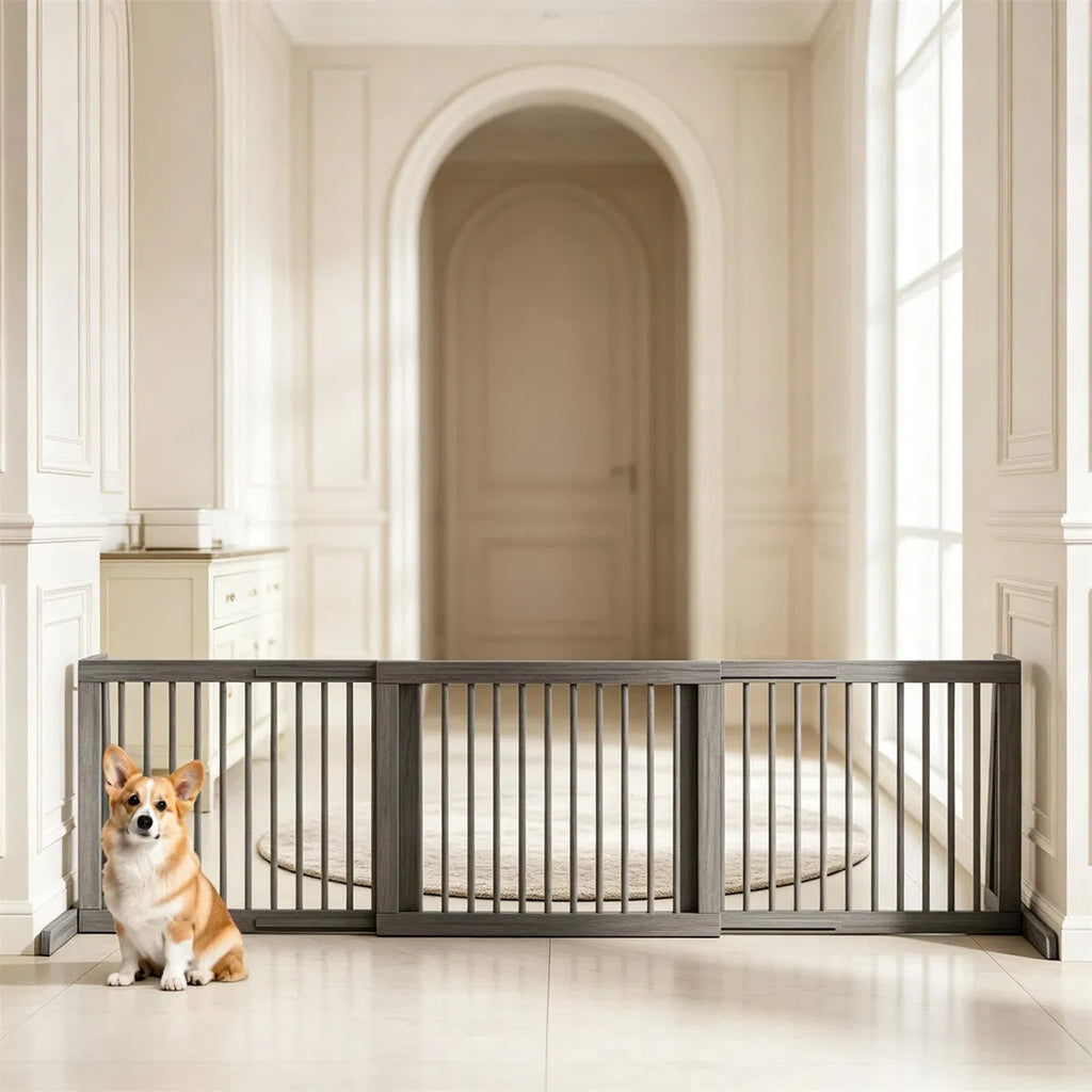 Adjustable Expandable Wooden Pet Gate 22 Inch Tall Freestanding Safety Fence - Image 5