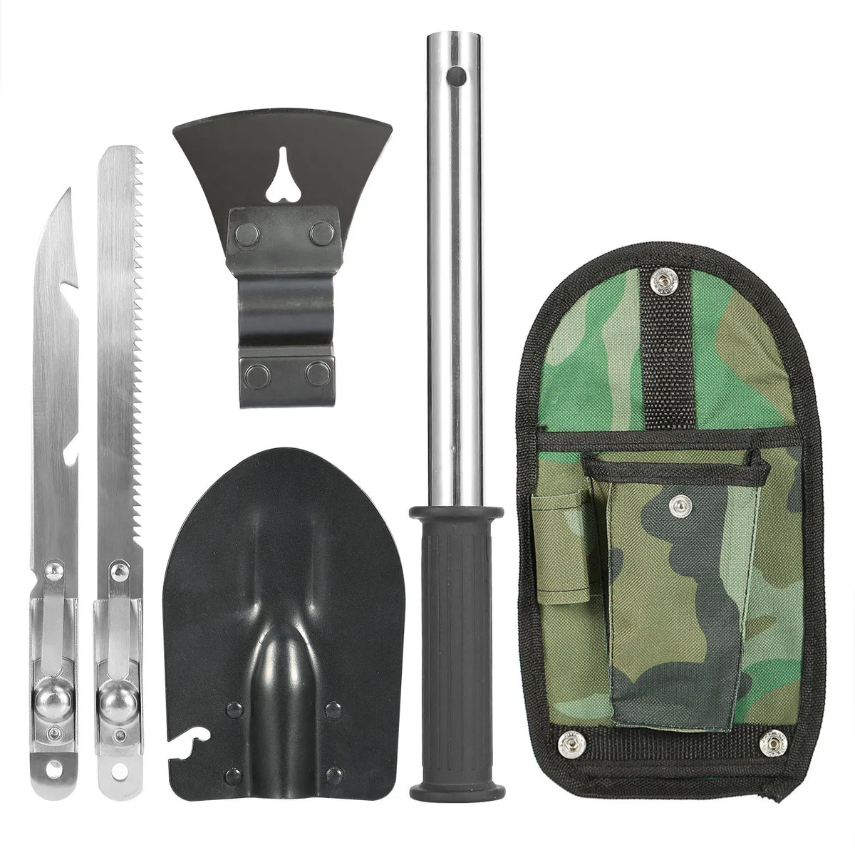 6 in 1 Multi Tool Survival Kit Shovel Knife Axe Saw Nail Puller w/ Pouch - Image 5